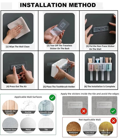 Step-by-step guide on installing a toothbrush holder with images and text.