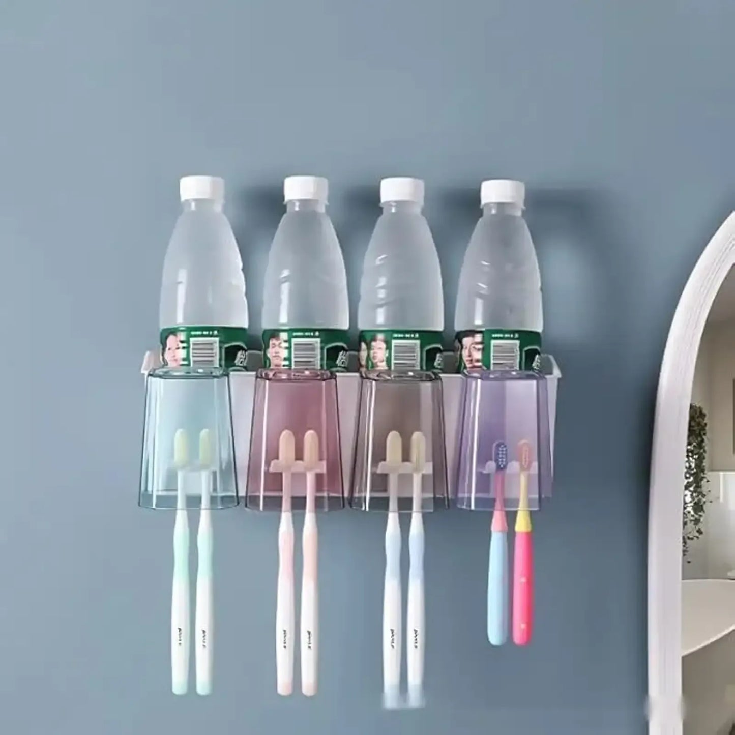 Toothbrush Holder with Adhesive, No-Drill Multi-Slot Organizer for Bathroom – Holds Toothbrushes, Toothpaste, Razor & Cup | Modern Plastic Storage Rack